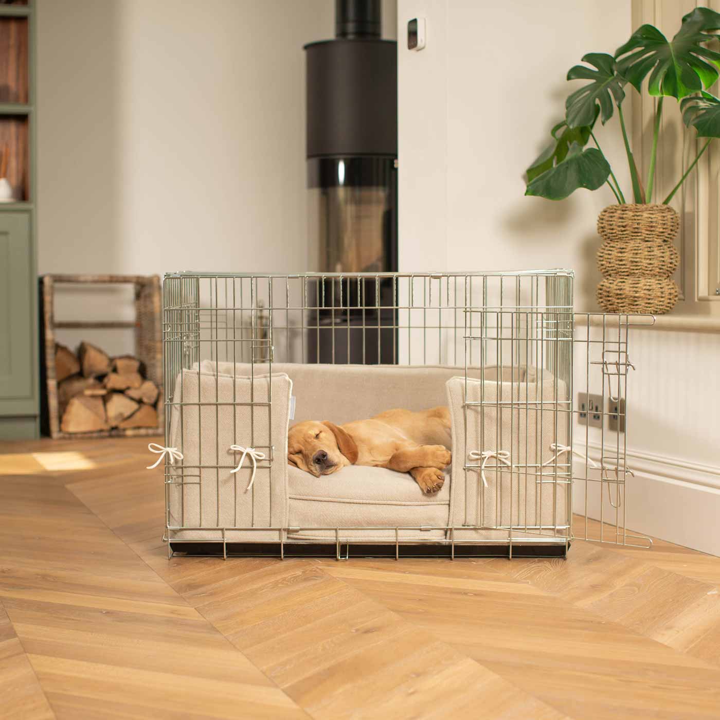 Dog Crate Bumper in Natural Herringbone Tweed by Lords & Labradors