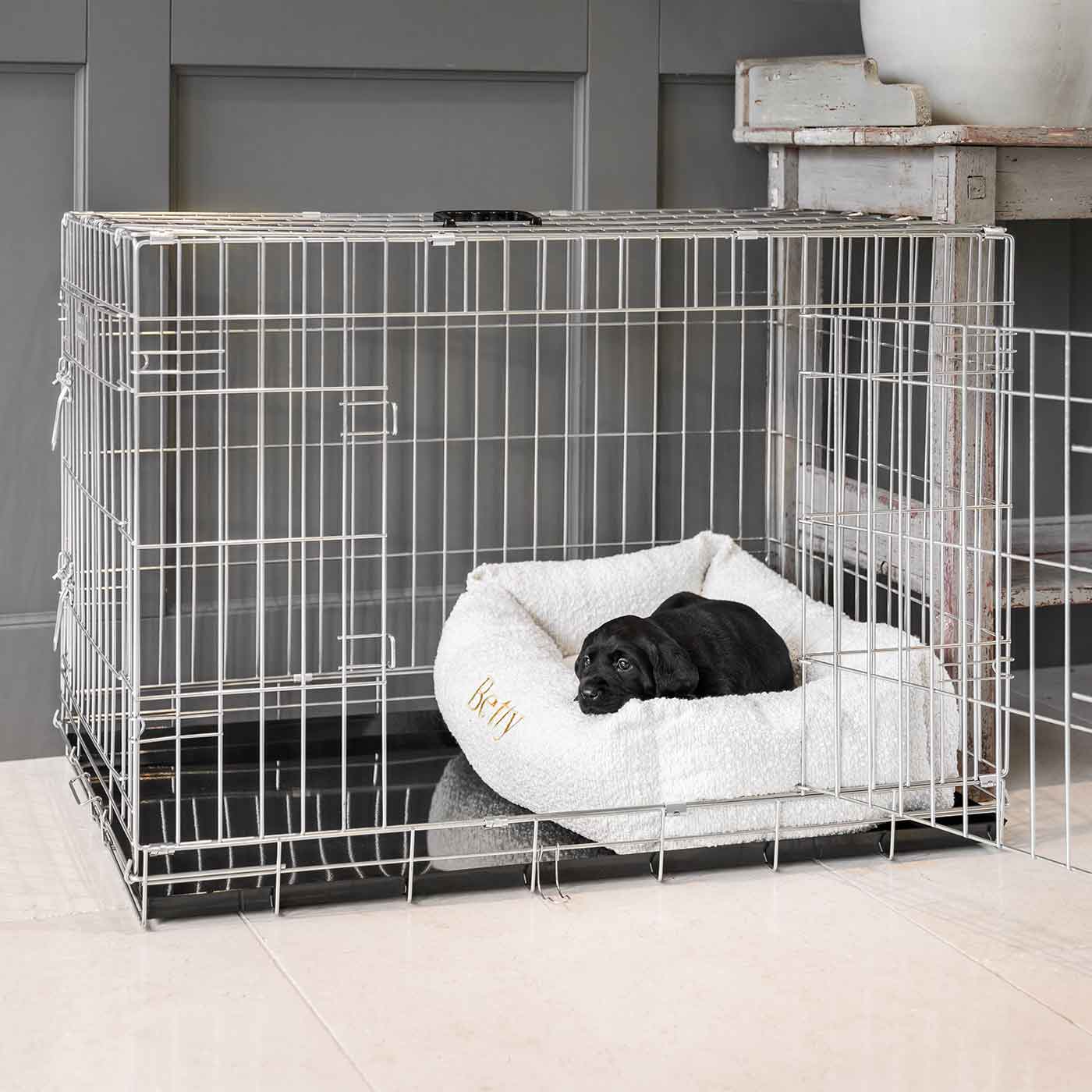 Cosy & Calming Puppy Crate Bed With Removable Covers in Ivory Boucl by Lords & Labradors