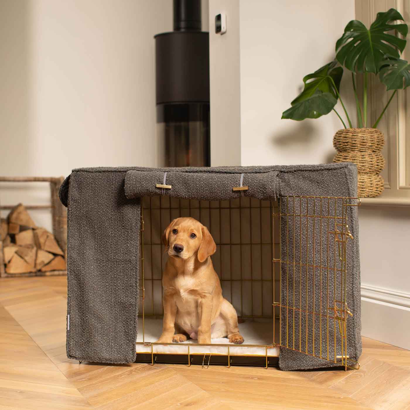 Dog Crate with Crate Cover in Granite Boucl by Lords & Labradors