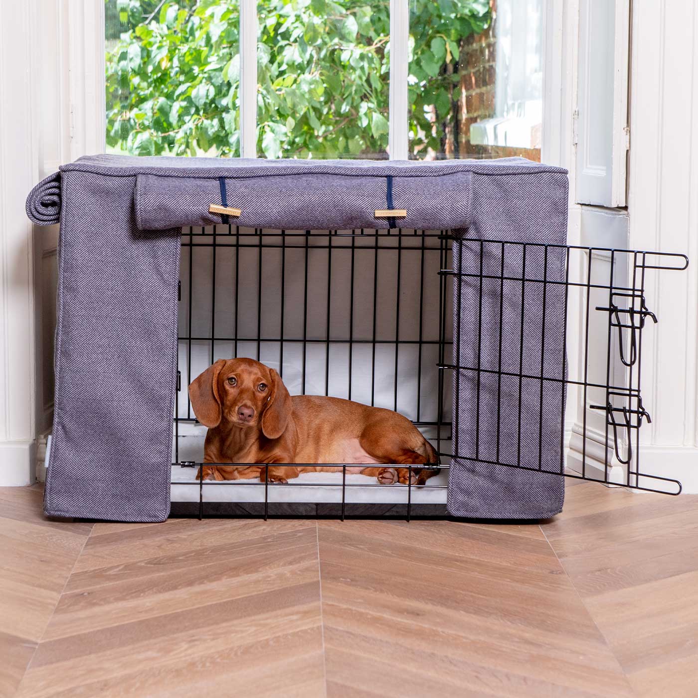 Dog Crate Cover in Oxford Herringbone Tweed by Lords & Labradors