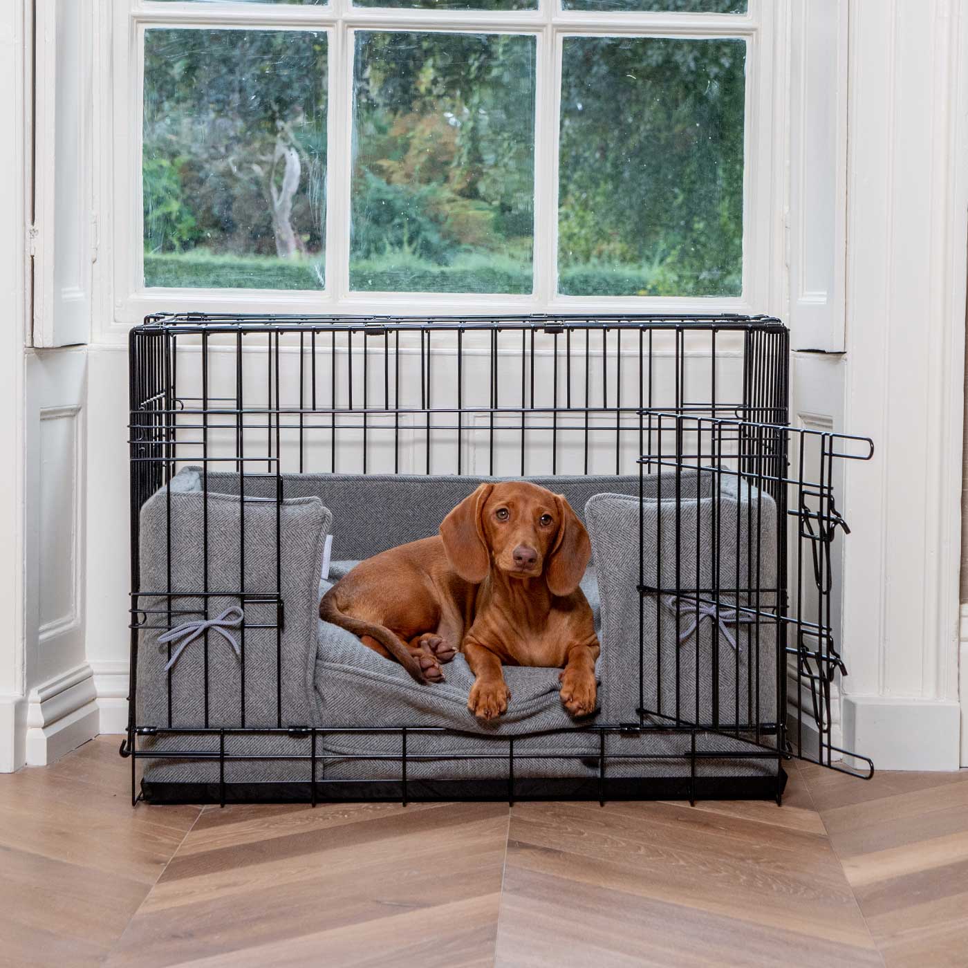 Dog Crate Bumper in Pewter Herringbone Tweed by Lords & Labradors