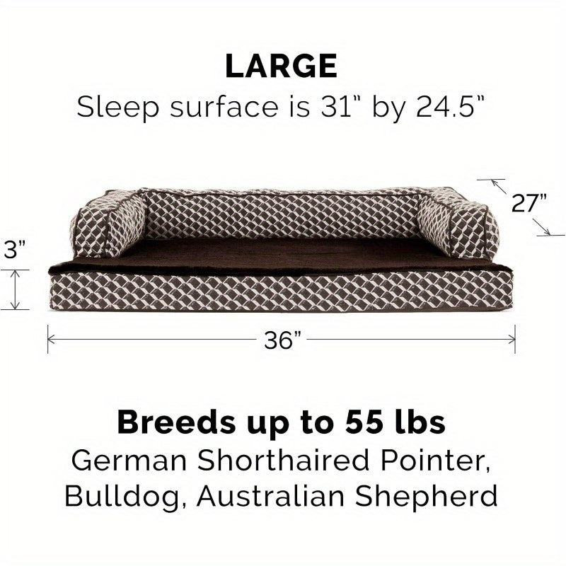 Cooling Gel Dog Bed for Medium Dogs up to 55 lbs - Plush & Washable Cover with Removable Bolsters, Diamond Brown Woven Decorative Couch Sofa Bed for Comfortable Relaxation, Pet Bed, Stylish Pet Furniture, Soft Texture Surface