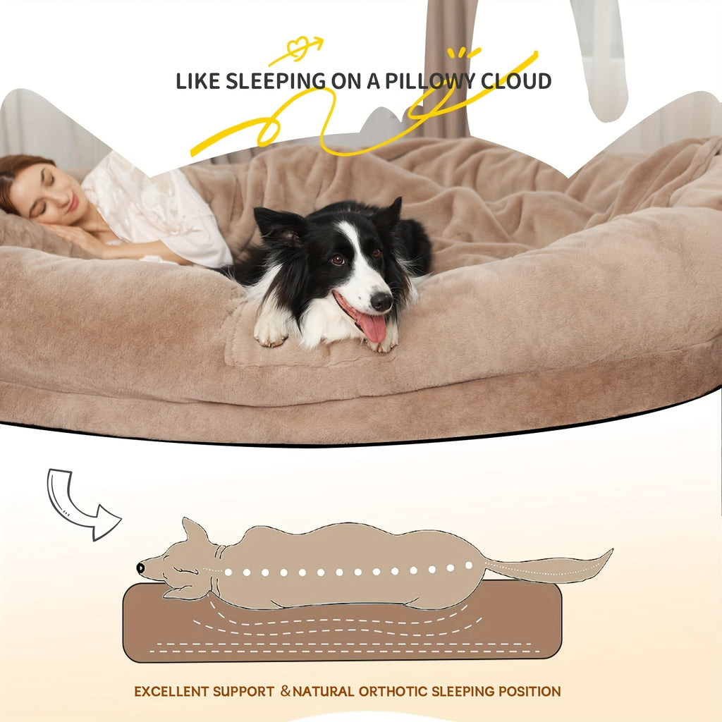 [Orthopedic Dog Bed] Orthopedic Dog Bed | Large Washable Faux Fur Pet Bed for Humans & Dogs - Shared Comfort Bed for Couples, Spacious Indoor/Outdoor Couch Replacement - Easy-Clean Shared Napping Bed, Indoor Outdoor Pet Bed, Cozy Lounging Spot, Durable
