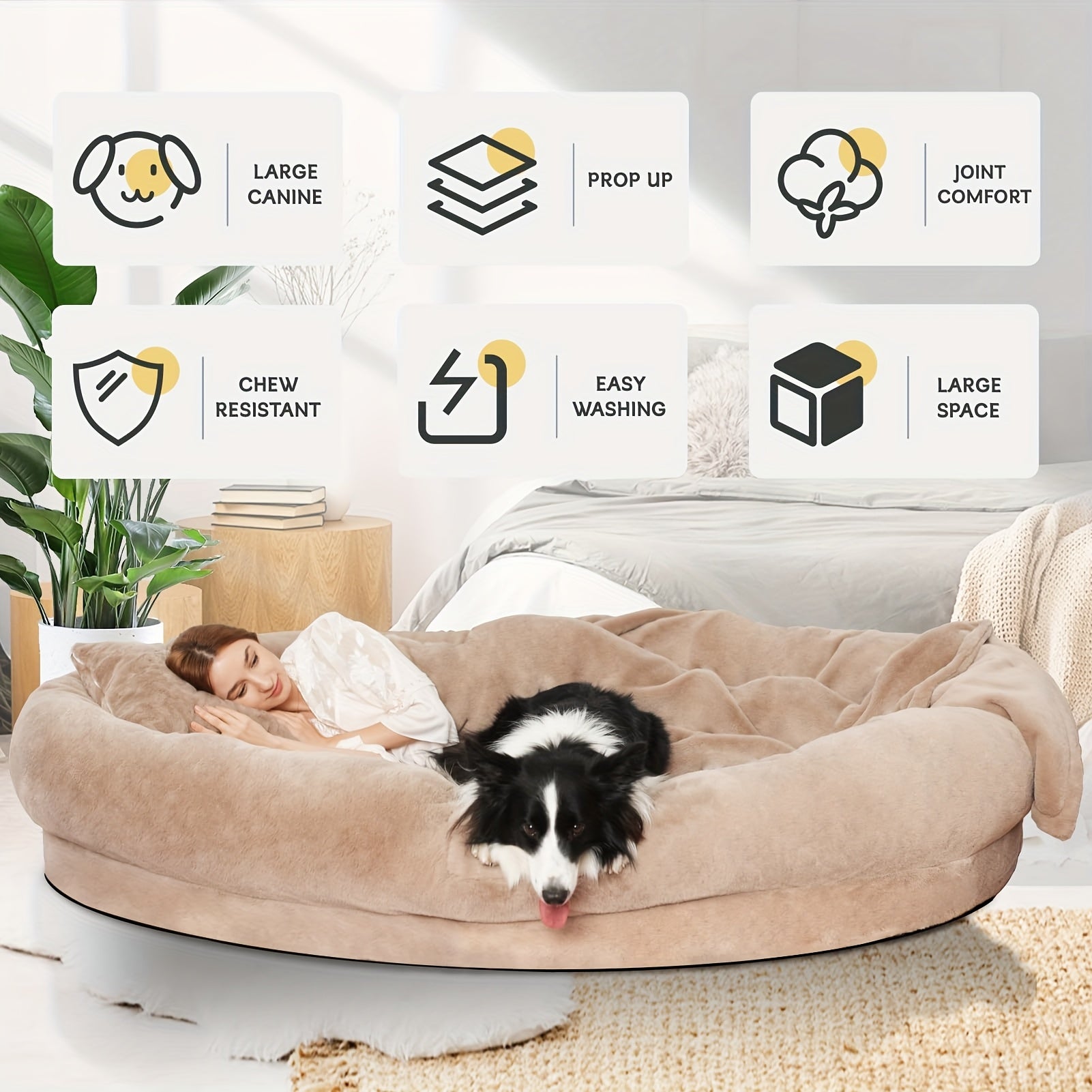 [Orthopedic Dog Bed] Orthopedic Dog Bed | Large Washable Faux Fur Pet Bed for Humans & Dogs - Shared Comfort Bed for Couples, Spacious Indoor/Outdoor Couch Replacement - Easy-Clean Shared Napping Bed, Indoor Outdoor Pet Bed, Cozy Lounging Spot, Durable