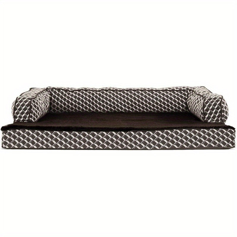 Cooling Gel Dog Bed for Medium Dogs up to 55 lbs - Plush & Washable Cover with Removable Bolsters, Diamond Brown Woven Decorative Couch Sofa Bed for Comfortable Relaxation, Pet Bed, Stylish Pet Furniture, Soft Texture Surface