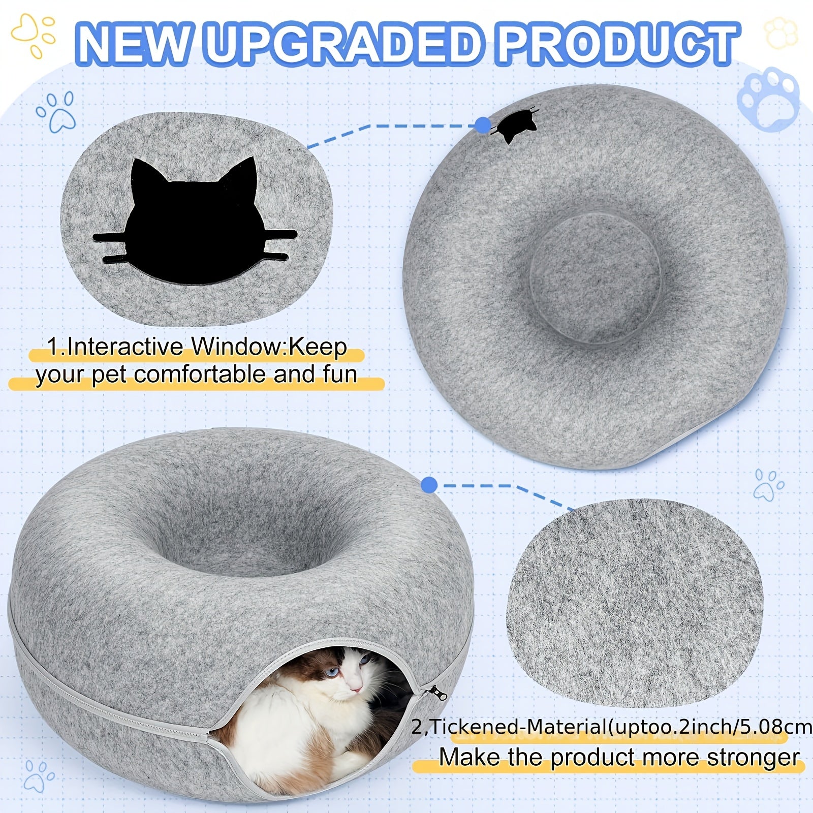 Soft Felt Donut-Shaped Cat Bed with Resin Teeth - Washable, Plush Hidden Pet Nest for All Sizes, Scratching & Resting, Cozy All-Season Home Decor, Cat Furniture Bed, Cozy Cat Bed, Washable Felt Bed