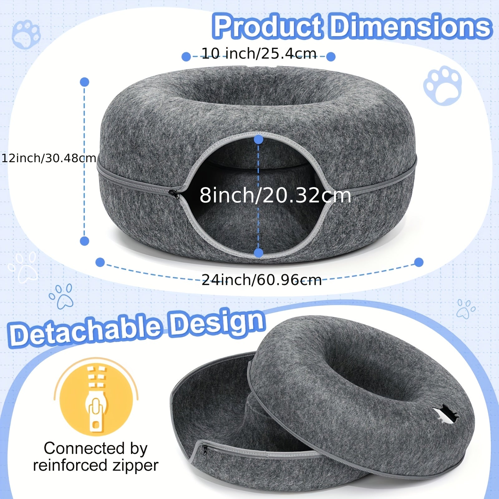 Soft Felt Donut-Shaped Cat Bed with Resin Teeth - Washable, Plush Hidden Pet Nest for All Sizes, Scratching & Resting, Cozy All-Season Home Decor, Cat Furniture Bed, Cozy Cat Bed, Washable Felt Bed