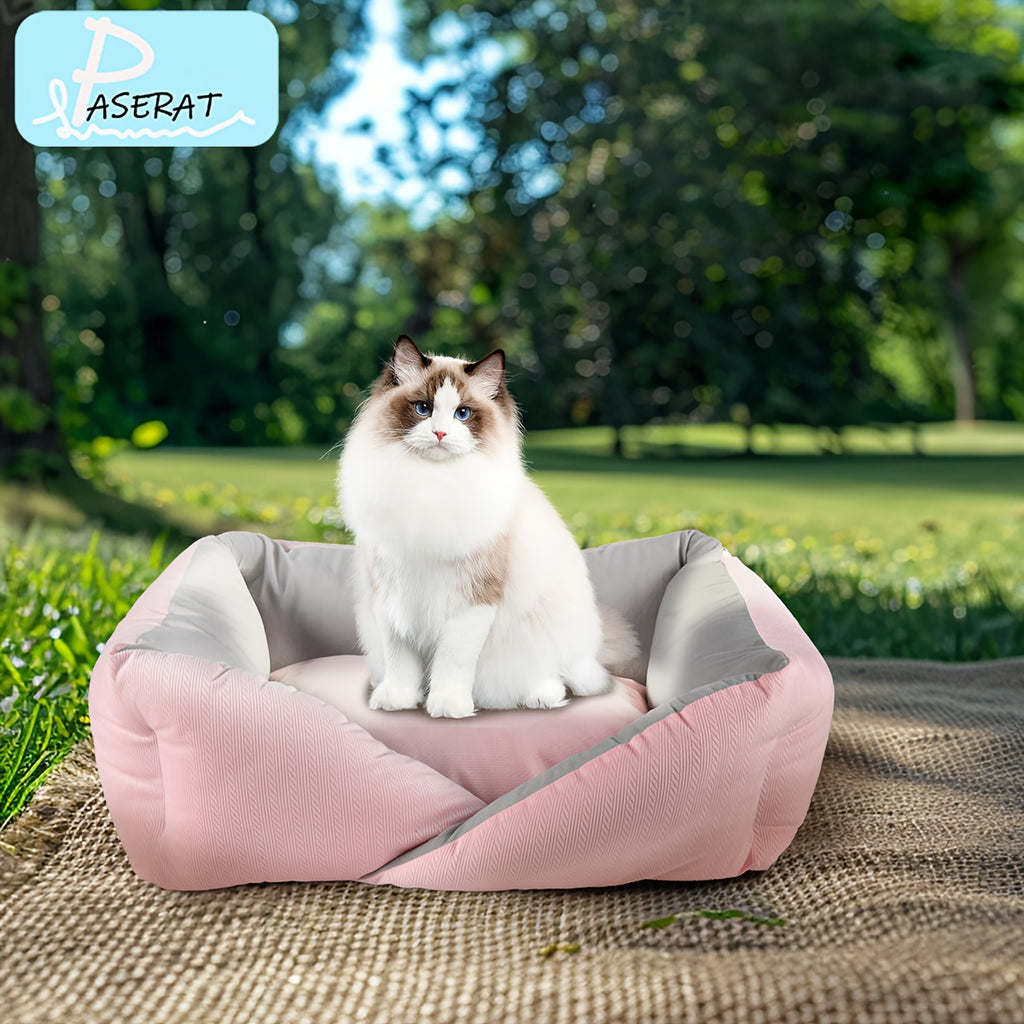 PASERATI Cozy Pet Bed for Small to Extra-Small Dogs & Cats - Pink and Gray, Plush Polyester, Non-Assemblable, All-Season Comfort Nest with Soft Interior, Cozy Pet Nest|Stylish Pet Furniture|Soft Pet Comfort, Small Dog Bed
