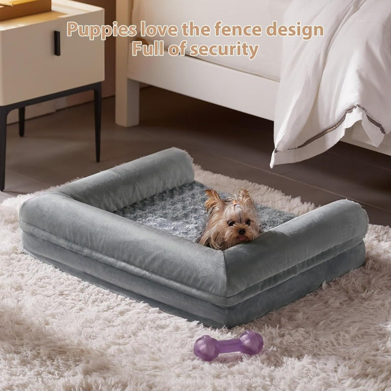 Three-Sided Protection Cervical Design, Luxury Rose Velvet Dog Bed/Cat Bed, Breathable and Refreshing for All Seasons, Durable Soft Long Plush
