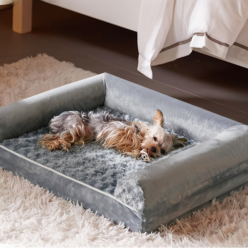 Three-Sided Protection Cervical Design, Luxury Rose Velvet Dog Bed/Cat Bed, Breathable and Refreshing for All Seasons, Durable Soft Long Plush