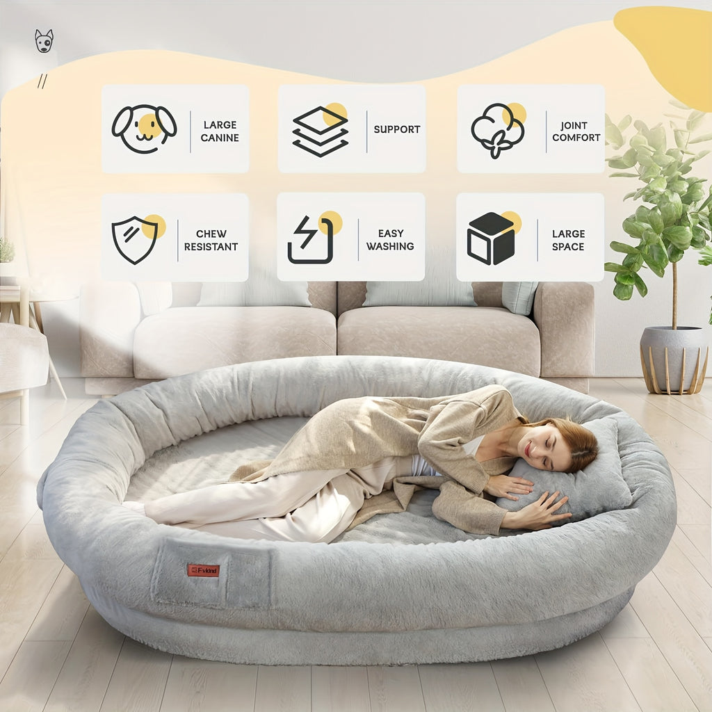 [Orthopedic Dog Bed] Orthopedic Dog Bed | Large Washable Faux Fur Pet Bed for Humans & Dogs - Shared Comfort Bed for Couples, Spacious Indoor/Outdoor Couch Replacement - Easy-Clean Shared Napping Bed, Indoor Outdoor Pet Bed, Cozy Lounging Spot, Durable
