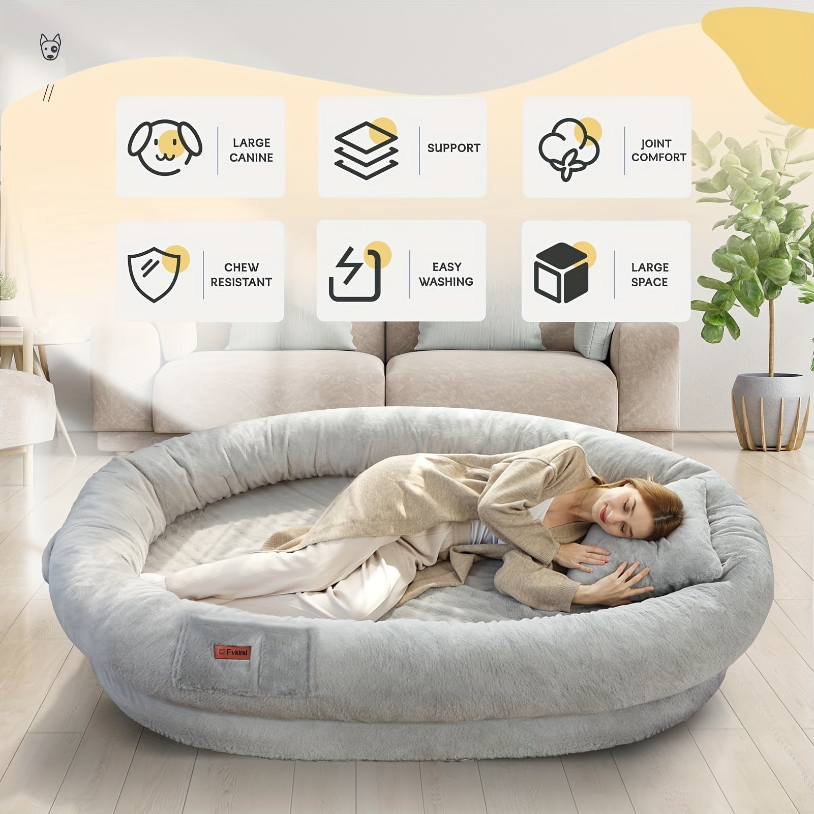 [Orthopedic Dog Bed] Orthopedic Dog Bed | Large Washable Faux Fur Pet Bed for Humans & Dogs - Shared Comfort Bed for Couples, Spacious Indoor/Outdoor Couch Replacement - Easy-Clean Shared Napping Bed, Indoor Outdoor Pet Bed, Cozy Lounging Spot, Durable
