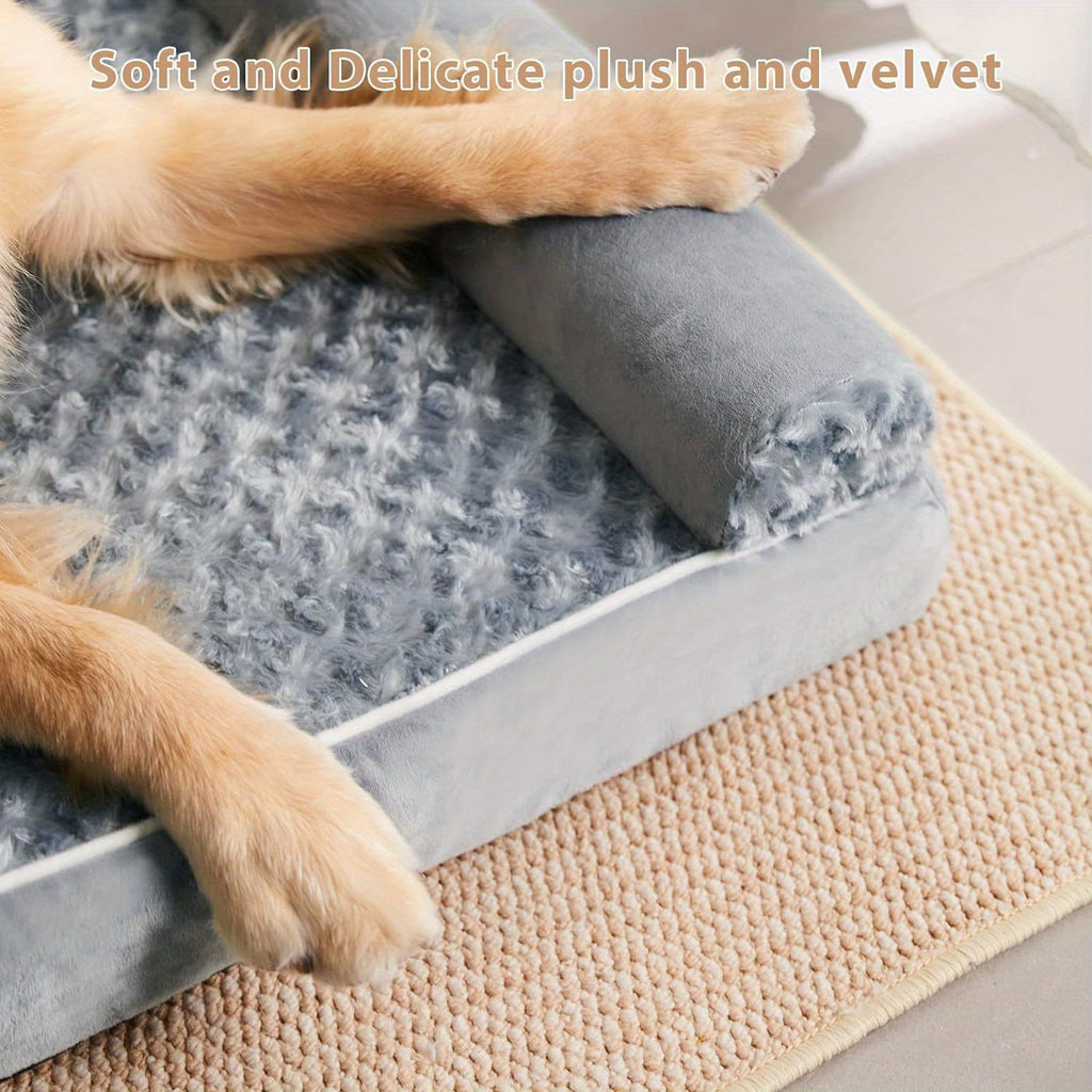 Three-Sided Protection Cervical Design, Luxury Rose Velvet Dog Bed/Cat Bed, Breathable and Refreshing for All Seasons, Durable Soft Long Plush