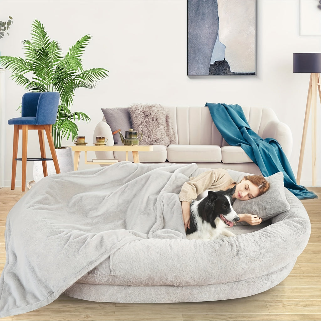 [Orthopedic Dog Bed] Orthopedic Dog Bed | Large Washable Faux Fur Pet Bed for Humans & Dogs - Shared Comfort Bed for Couples, Spacious Indoor/Outdoor Couch Replacement - Easy-Clean Shared Napping Bed, Indoor Outdoor Pet Bed, Cozy Lounging Spot, Durable