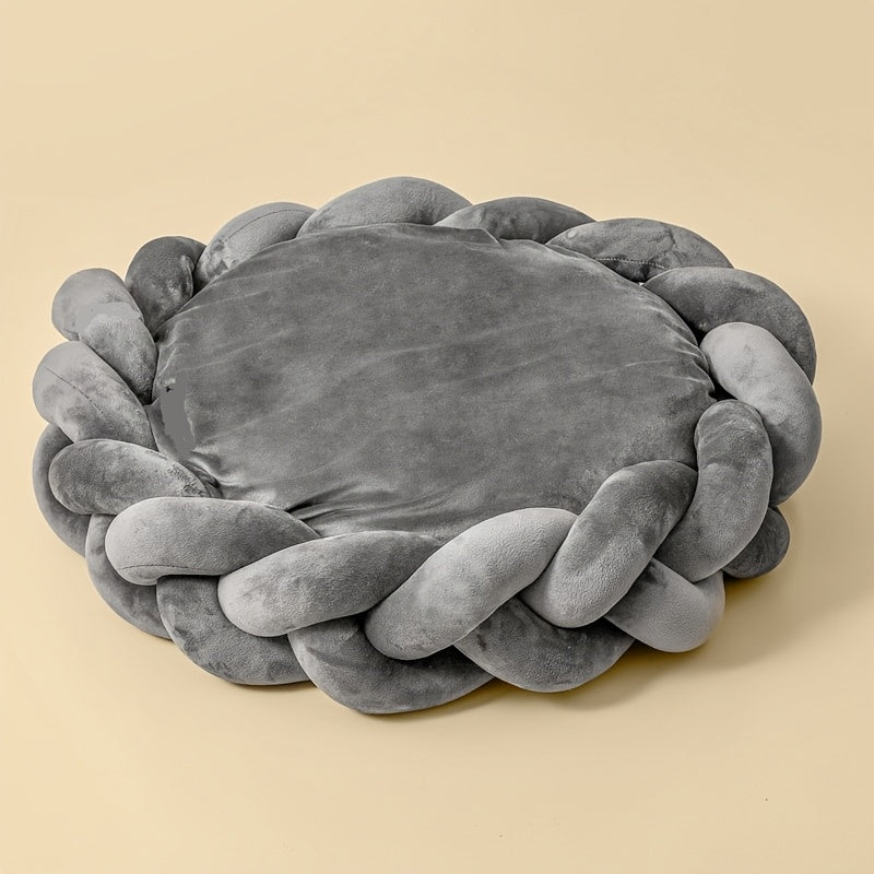 Handwoven Pet Bed for Dogs & Cats - Circular Plush Nest with Removable Cover, Soft Polyester, Multiple Colors (Beige, Pink, Blue, Grey, Brown) - Cozy Bedding for Medium & Small Breeds, Small Pet Bed, Cat Comfort Accessory, Round Pet Bed, Dog Lovers
