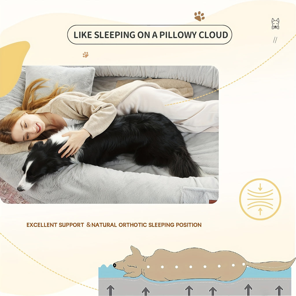 [Orthopedic Dog Bed] Orthopedic Dog Bed | Large Washable Faux Fur Pet Bed for Humans & Dogs - Shared Comfort Bed for Couples, Spacious Indoor/Outdoor Couch Replacement - Easy-Clean Shared Napping Bed, Indoor Outdoor Pet Bed, Cozy Lounging Spot, Durable