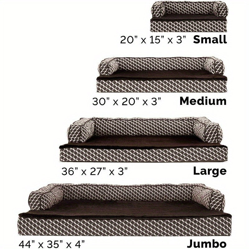 Cooling Gel Dog Bed for Medium Dogs up to 55 lbs - Plush & Washable Cover with Removable Bolsters, Diamond Brown Woven Decorative Couch Sofa Bed for Comfortable Relaxation, Pet Bed, Stylish Pet Furniture, Soft Texture Surface