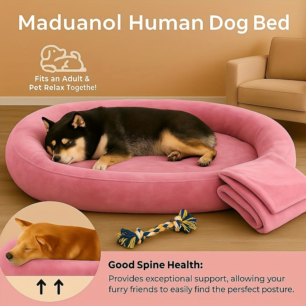 [Orthopedic Dog Bed] Orthopedic Dog Bed | Large Washable Faux Fur Pet Bed for Humans & Dogs - Shared Comfort Bed for Couples, Spacious Indoor/Outdoor Couch Replacement - Easy-Clean Shared Napping Bed, Indoor Outdoor Pet Bed, Cozy Lounging Spot, Durable