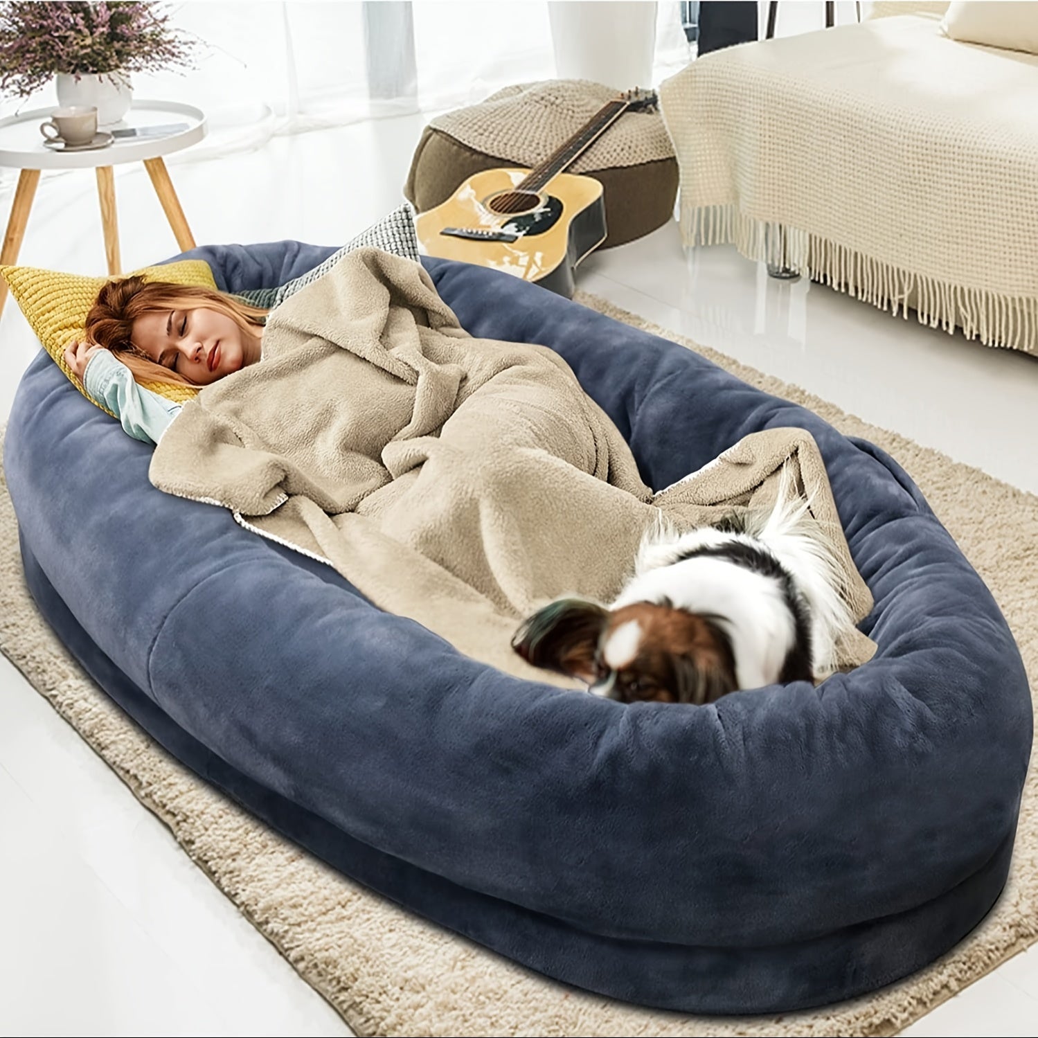 [Orthopedic Dog Bed] Orthopedic Dog Bed | Large Washable Faux Fur Pet Bed for Humans & Dogs - Shared Comfort Bed for Couples, Spacious Indoor/Outdoor Couch Replacement - Easy-Clean Shared Napping Bed, Indoor Outdoor Pet Bed, Cozy Lounging Spot, Durable