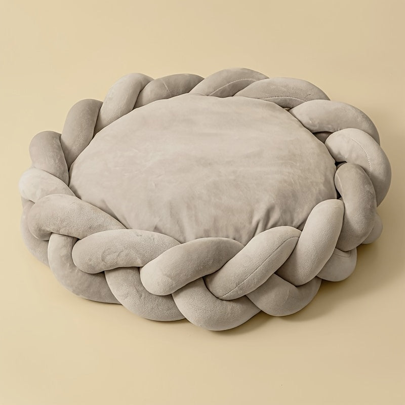 Handwoven Pet Bed for Dogs & Cats - Circular Plush Nest with Removable Cover, Soft Polyester, Multiple Colors (Beige, Pink, Blue, Grey, Brown) - Cozy Bedding for Medium & Small Breeds, Small Pet Bed, Cat Comfort Accessory, Round Pet Bed, Dog Lovers