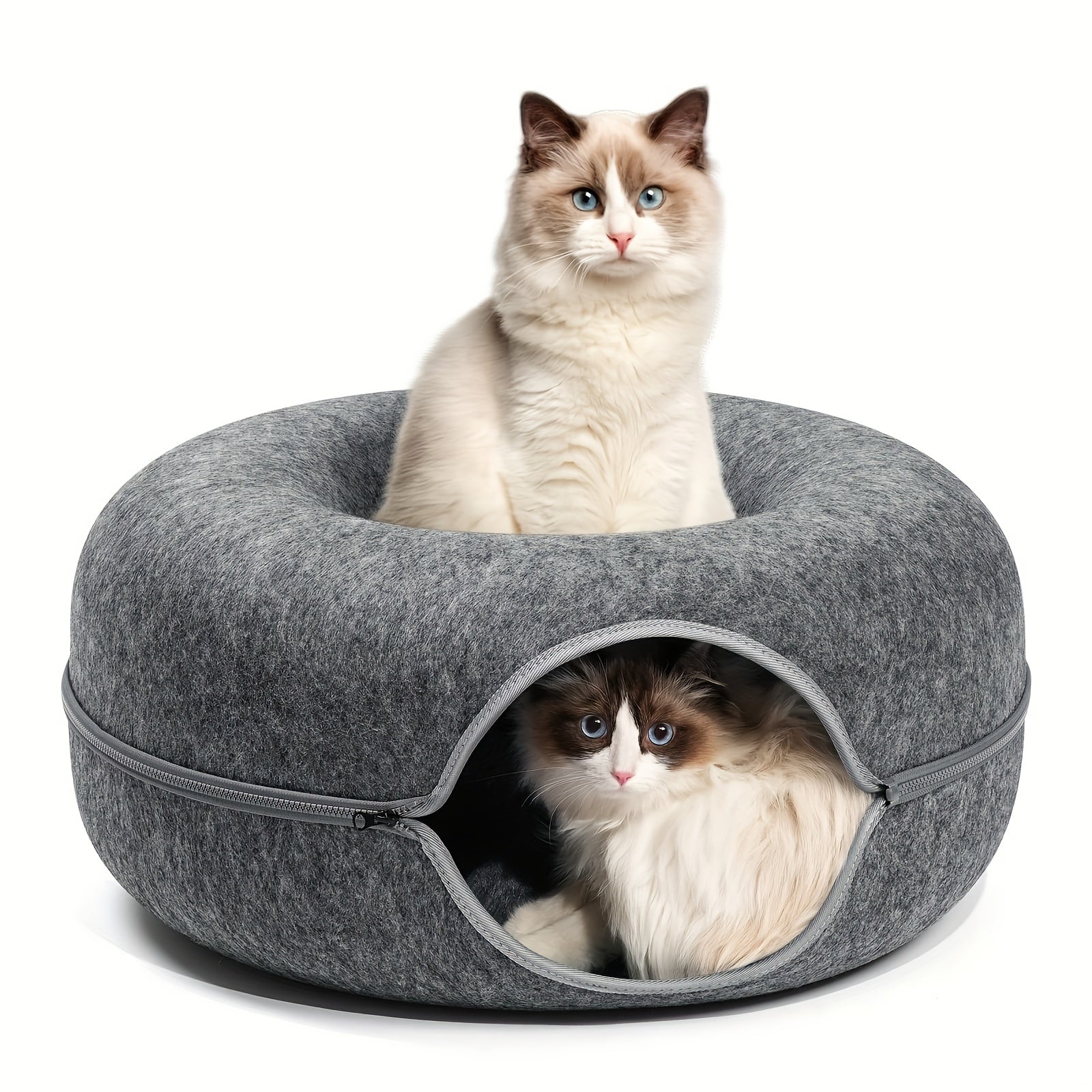 Soft Felt Donut-Shaped Cat Bed with Resin Teeth - Washable, Plush Hidden Pet Nest for All Sizes, Scratching & Resting, Cozy All-Season Home Decor, Cat Furniture Bed, Cozy Cat Bed, Washable Felt Bed