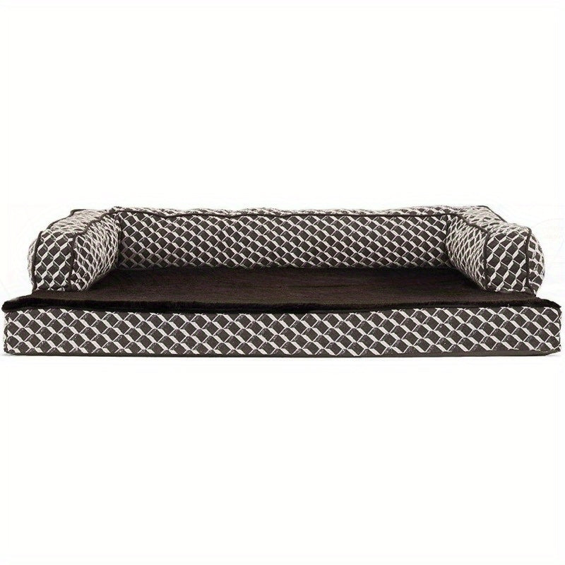 Cooling Gel Dog Bed for Medium Dogs up to 55 lbs - Plush & Washable Cover with Removable Bolsters, Diamond Brown Woven Decorative Couch Sofa Bed for Comfortable Relaxation, Pet Bed, Stylish Pet Furniture, Soft Texture Surface