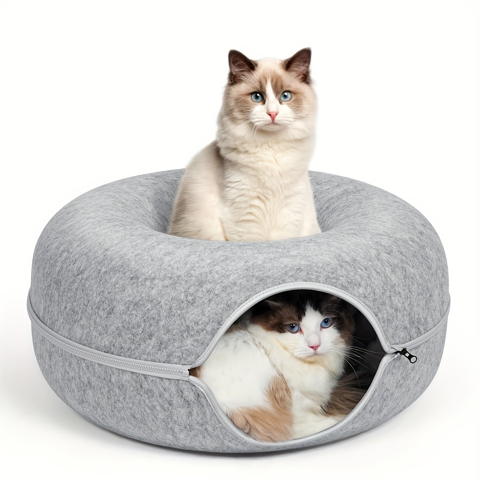 Soft Felt Donut-Shaped Cat Bed with Resin Teeth - Washable, Plush Hidden Pet Nest for All Sizes, Scratching & Resting, Cozy All-Season Home Decor, Cat Furniture Bed, Cozy Cat Bed, Washable Felt Bed