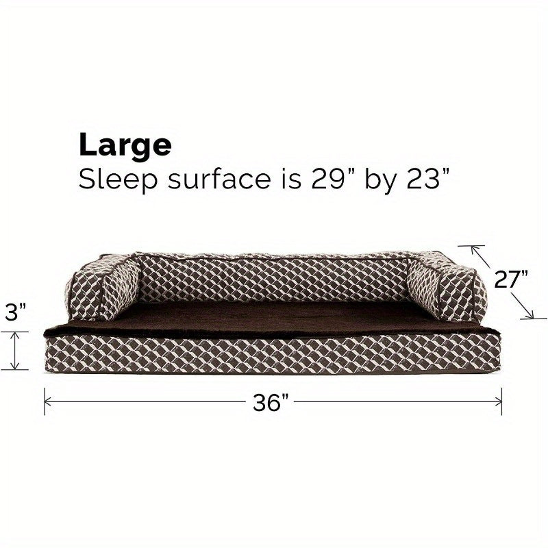 Cooling Gel Dog Bed for Medium Dogs up to 55 lbs - Plush & Washable Cover with Removable Bolsters, Diamond Brown Woven Decorative Couch Sofa Bed for Comfortable Relaxation, Pet Bed, Stylish Pet Furniture, Soft Texture Surface