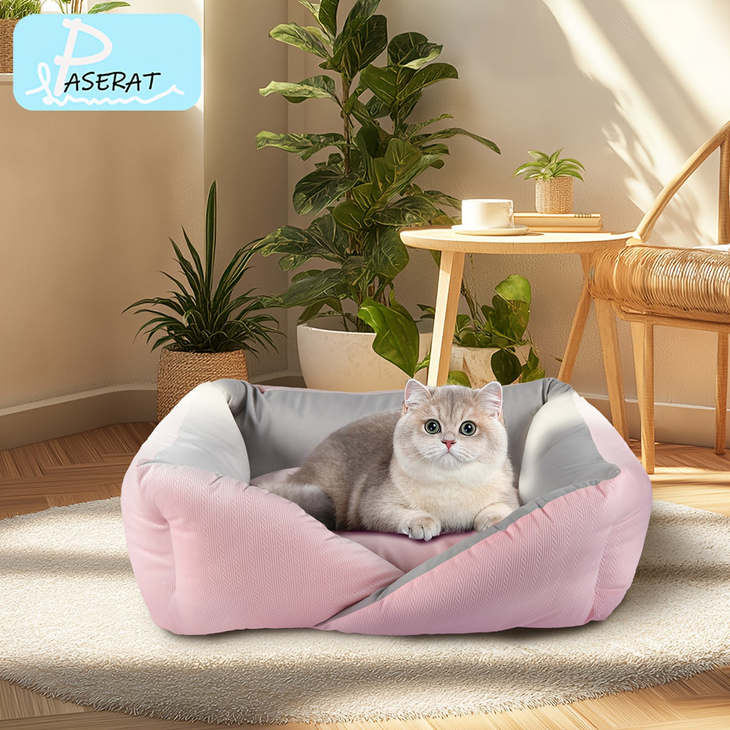 PASERATI Cozy Pet Bed for Small to Extra-Small Dogs & Cats - Pink and Gray, Plush Polyester, Non-Assemblable, All-Season Comfort Nest with Soft Interior, Cozy Pet Nest|Stylish Pet Furniture|Soft Pet Comfort, Small Dog Bed