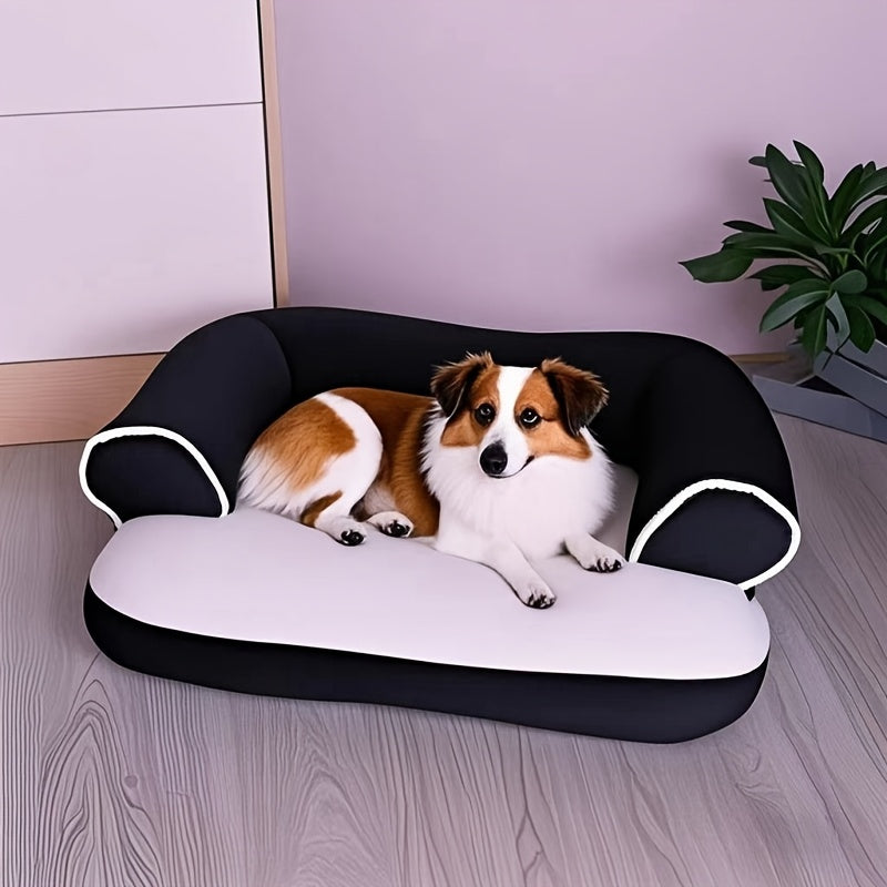 [Cozy Pet Sofa] 1pc Cozy Plush Pet Sofa Bed | Warm All-Season Dog & Cat Recliner with Removable Polyester Cushion, Black & White Design for Extra Small to Large Breeds, Perfect for Indoor Relaxation