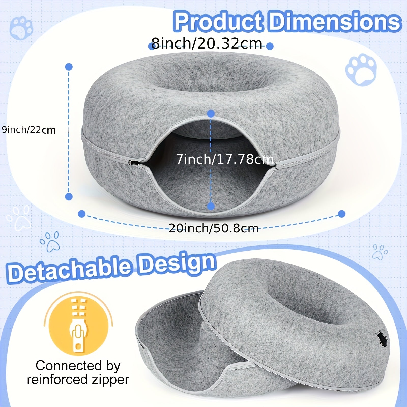 Soft Felt Donut-Shaped Cat Bed with Resin Teeth - Washable, Plush Hidden Pet Nest for All Sizes, Scratching & Resting, Cozy All-Season Home Decor, Cat Furniture Bed, Cozy Cat Bed, Washable Felt Bed